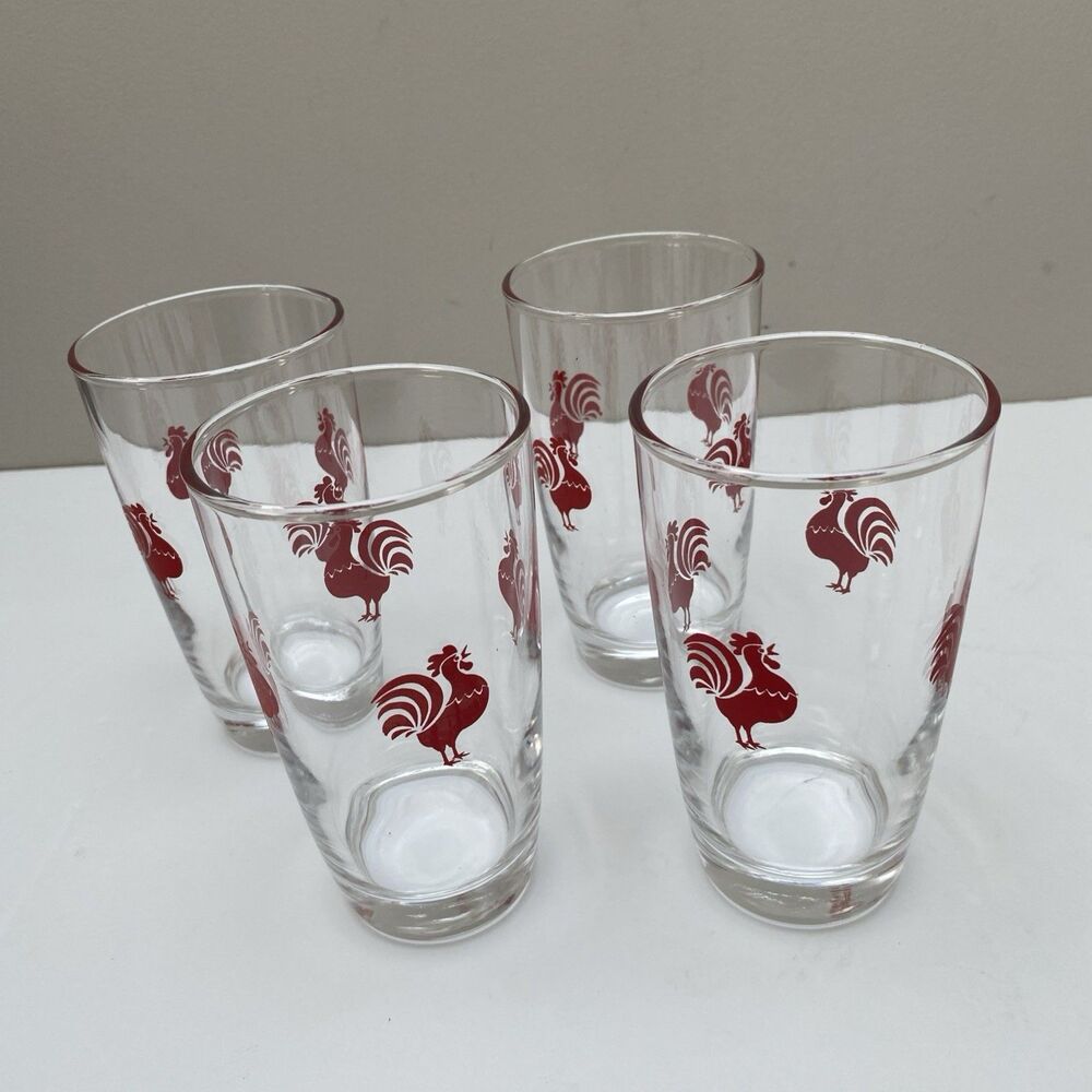Vintage Libbey Red Rooster Juice Glasses Barware 5” MCM Set Of 4 Vintage Glasses - Picture 2 of 5